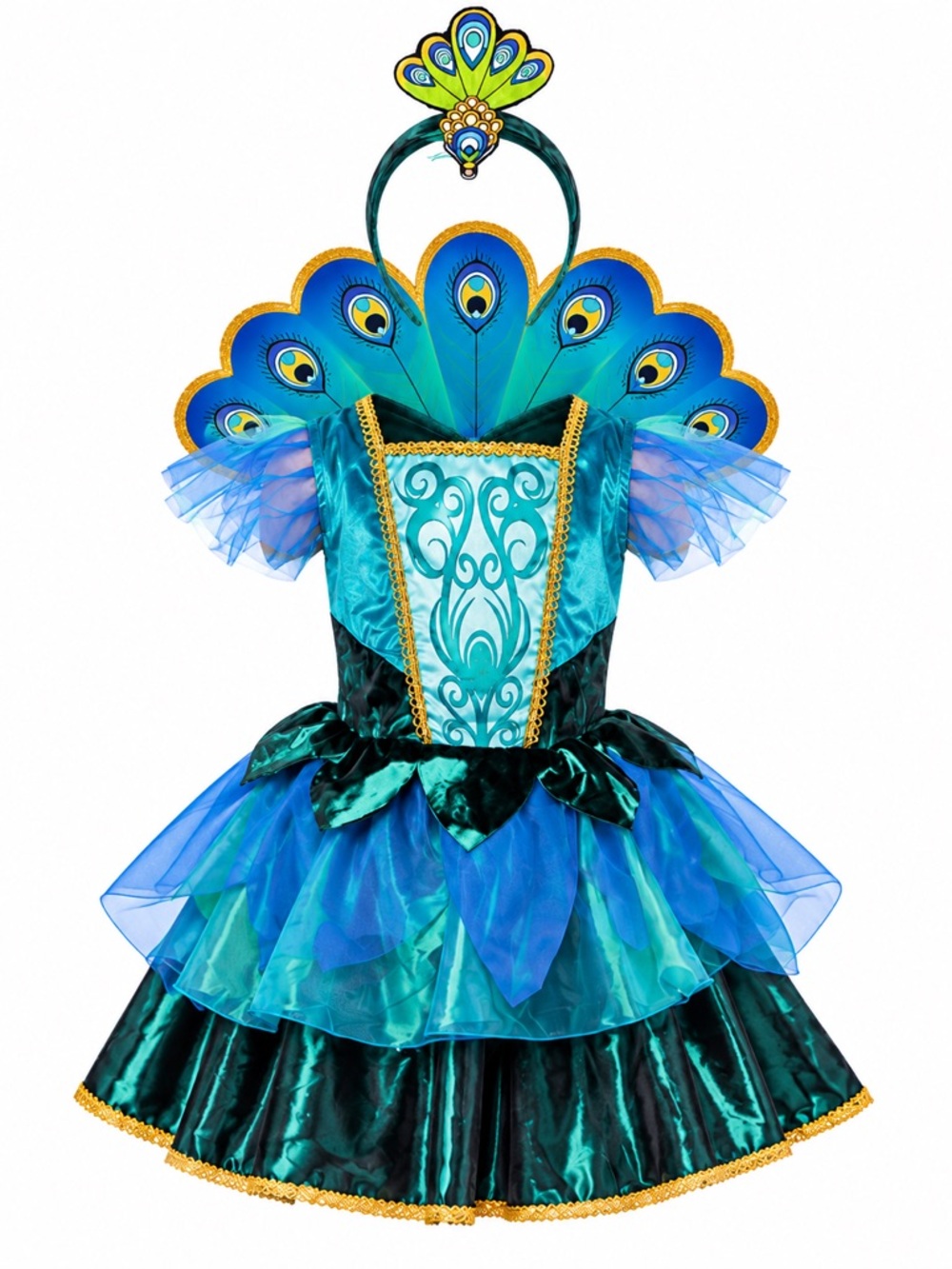 New - Spooktacular Creations Girls Teal Peacock Costume | Size S (5-7)